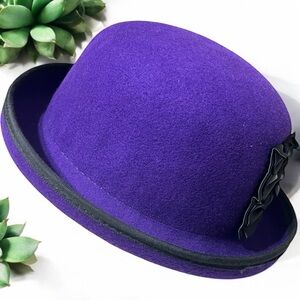 Purple Bowler Hat with Black Ribbon